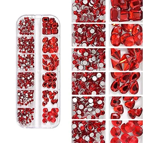 WOKOTO Champagne & Red Nail Rhinestones Set with Tools | Flat Back Glass Crystals for Acrylic Nails (2 Boxes + Tools) thumbnail 3
