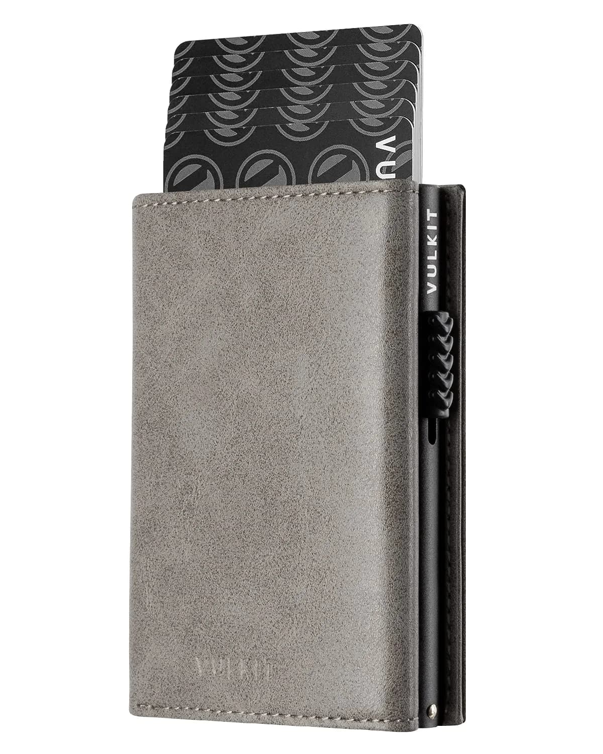 VULKIT Card Holder Wallet with Coin Pocket Magnetic Closure Pop Up Cards With ID Window Leather Wallet for Cash & Credit Cards, Grey | RFID Blocking Leather Wallet for Men - main product image