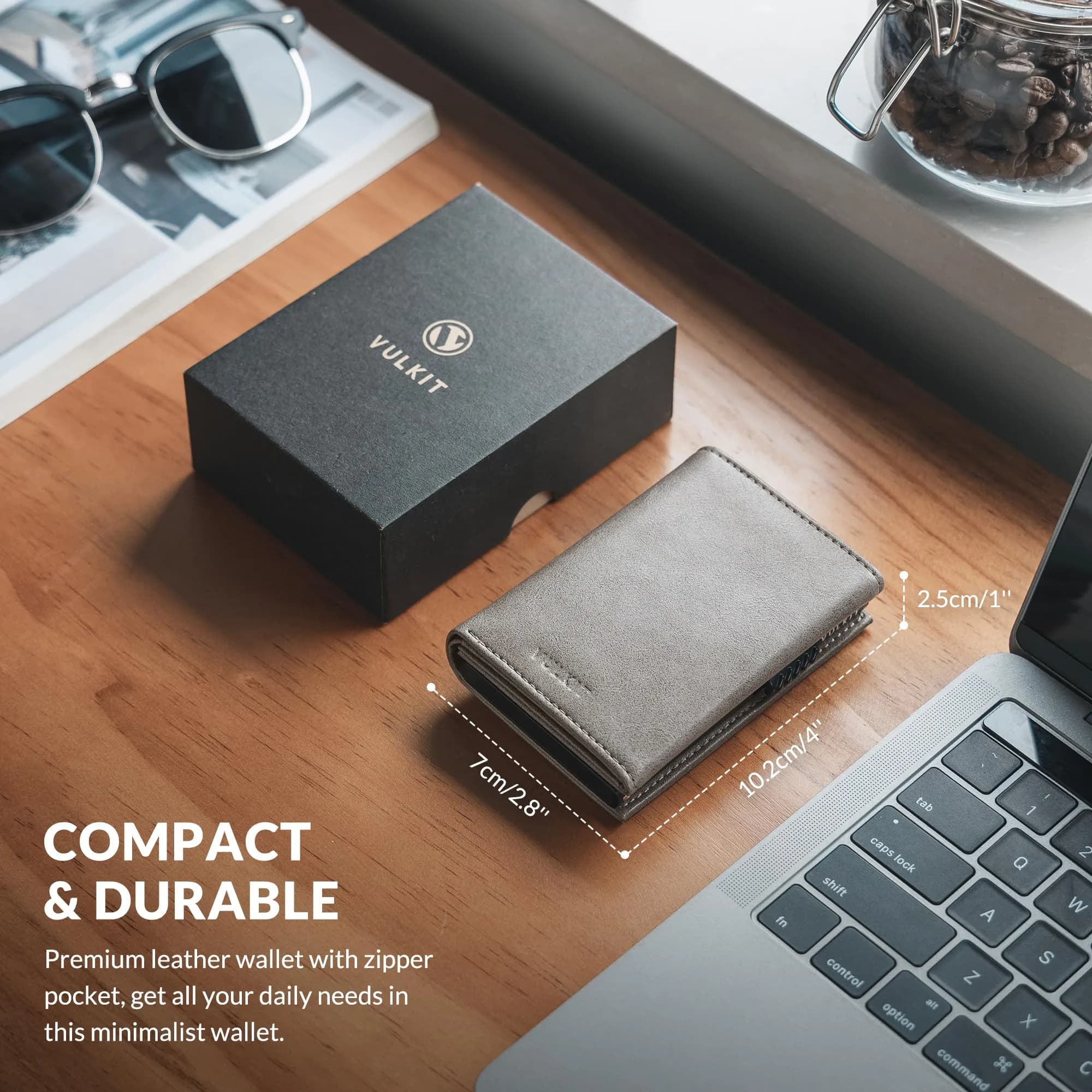 VULKIT Card Holder Wallet with Coin Pocket Magnetic Closure Pop Up Cards With ID Window Leather Wallet for Cash & Credit Cards, Grey | RFID Blocking Leather Wallet for Men - view 6