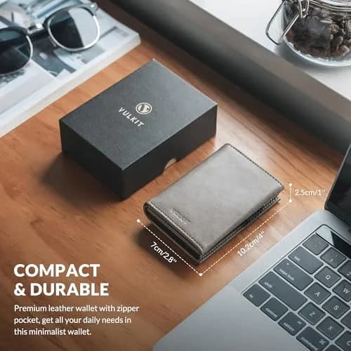 VULKIT Card Holder Wallet with Coin Pocket Magnetic Closure Pop Up Cards With ID Window Leather Wallet for Cash & Credit Cards, Grey | RFID Blocking Leather Wallet for Men thumbnail 6