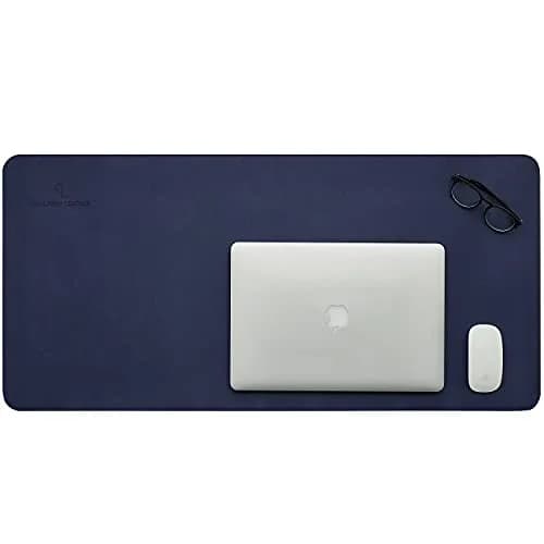 GALLAWAY LEATHER Large Navy Blue Desk Mat 36" x 17" | Elegant PU Leather Office Desk Cover thumbnail 3