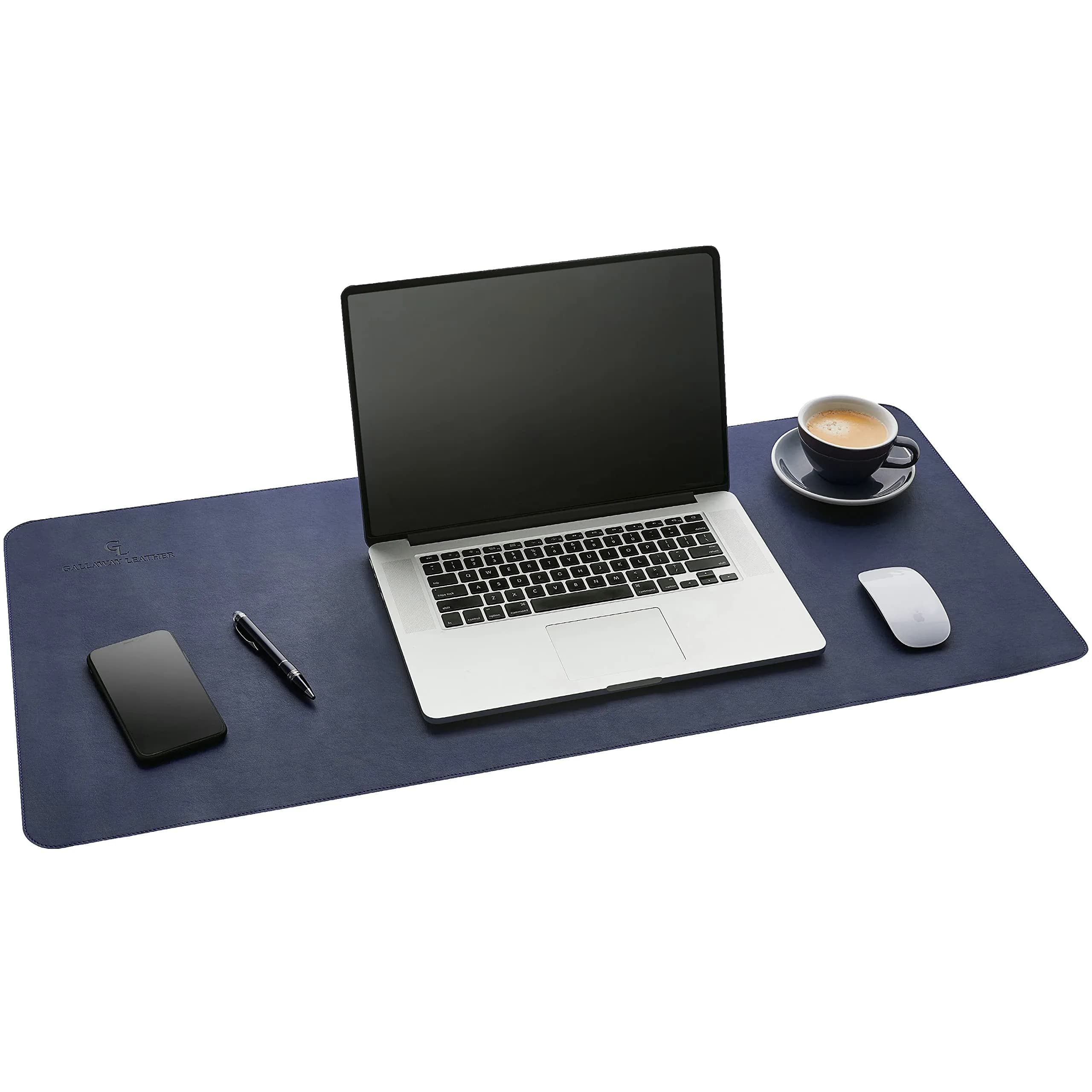 GALLAWAY LEATHER Large Navy Blue Desk Mat 36" x 17" | Elegant PU Leather Office Desk Cover - main product image