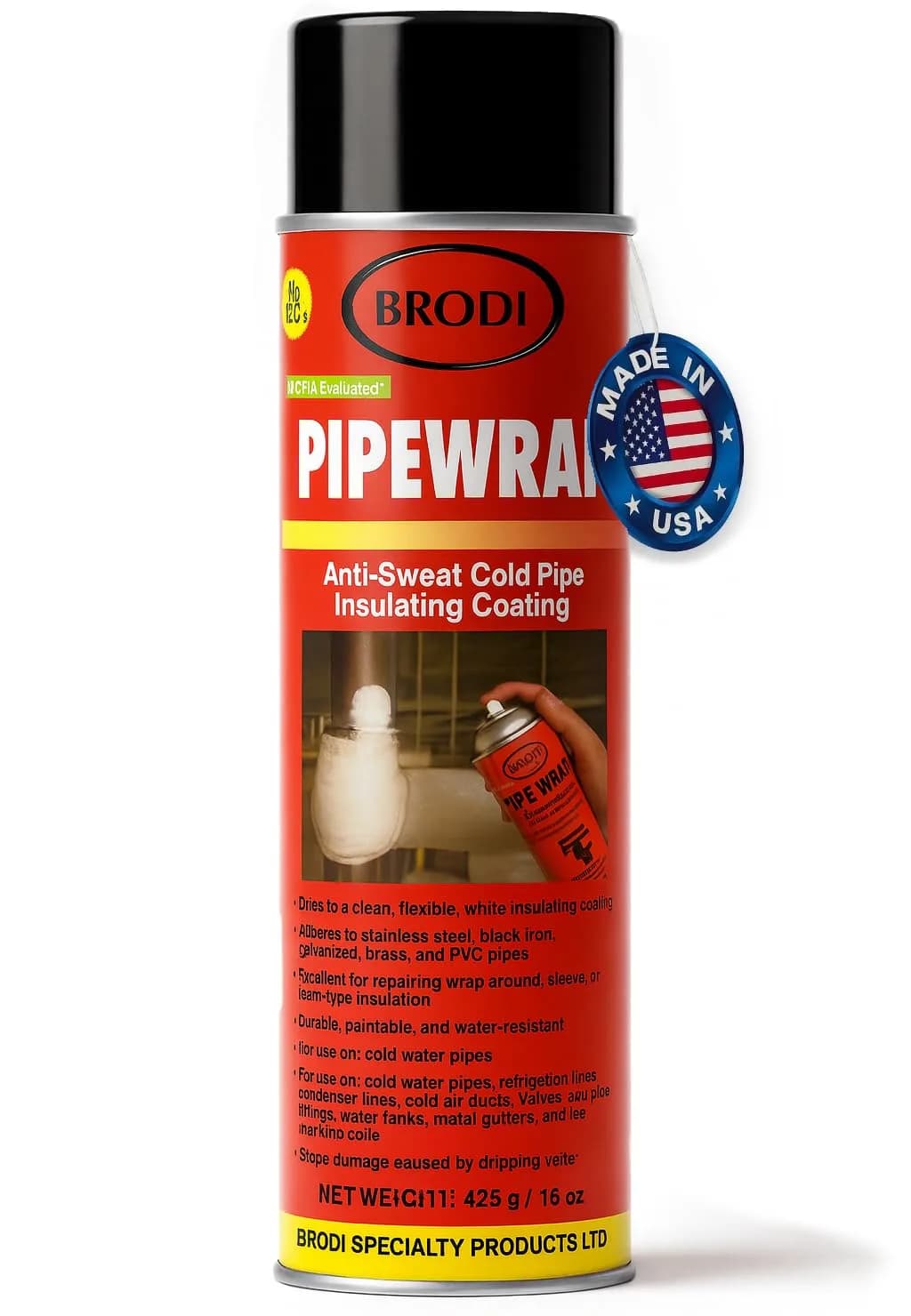 Brodi PipeWrap Spray Foam Insulation for Hard-to-Reach Areas, Fittings & Valves, Anti-Sweat Pipe Coating Spray, Stops Condensation Buildup & Prevents Dripping (15 Fl Oz / 444ml) — White
