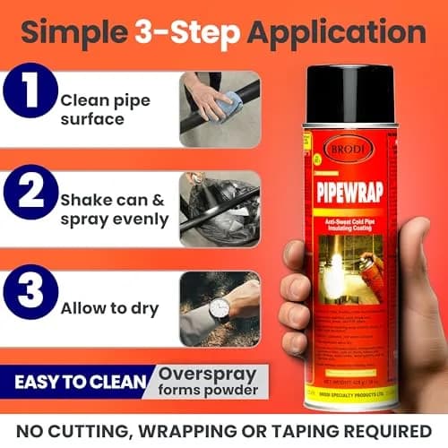 Brodi PipeWrap Spray Foam Insulation for Hard-to-Reach Areas, Fittings & Valves, Anti-Sweat Pipe Coating Spray, Stops Condensation Buildup & Prevents Dripping (15 Fl Oz / 444ml) thumbnail 3