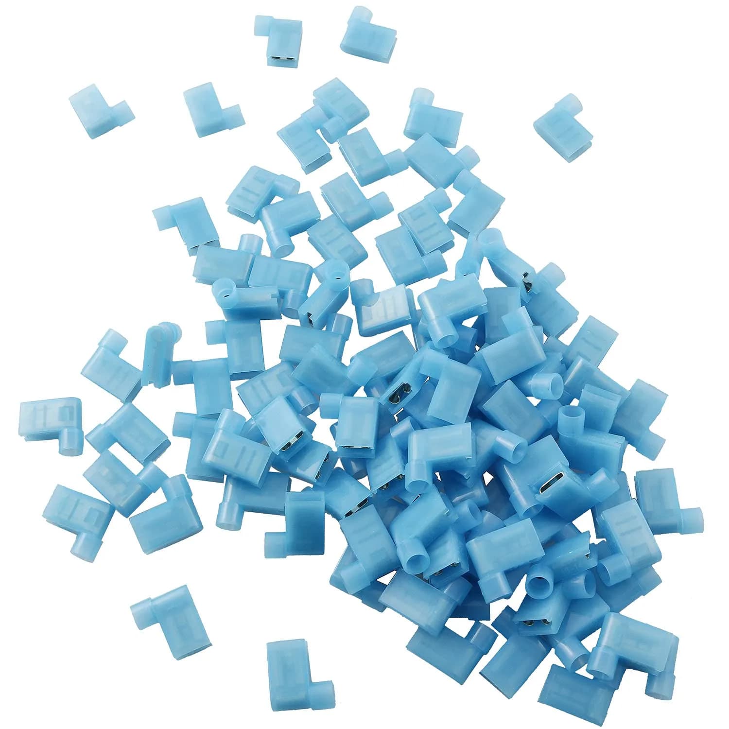 Longdex Blue Flag Spade Connector 100PCS 16-14AWG (1.5-2.5 sq mm) | Right Angle L-Shape Crimp Terminal — Blue
