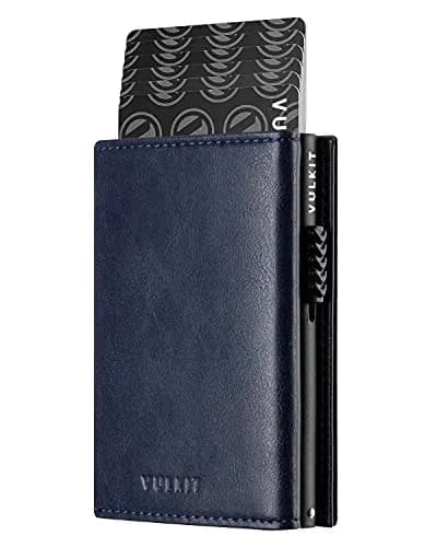 VULKIT RFID Blocking Card Holder Wallet with Coin Pocket & ID Window, Navy, 10 Cards Capacity thumbnail 1