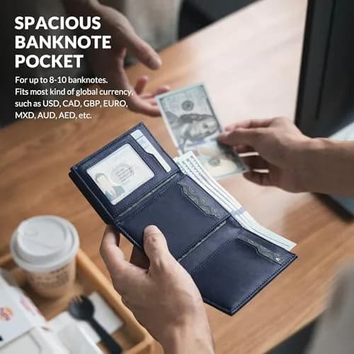 VULKIT RFID Blocking Card Holder Wallet with Coin Pocket & ID Window, Navy, 10 Cards Capacity thumbnail 4