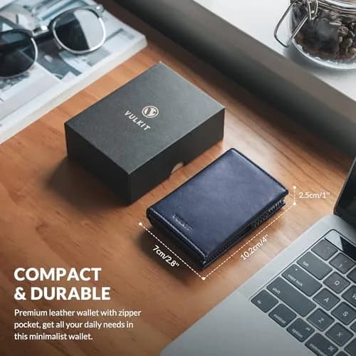 VULKIT RFID Blocking Card Holder Wallet with Coin Pocket & ID Window, Navy, 10 Cards Capacity thumbnail 6