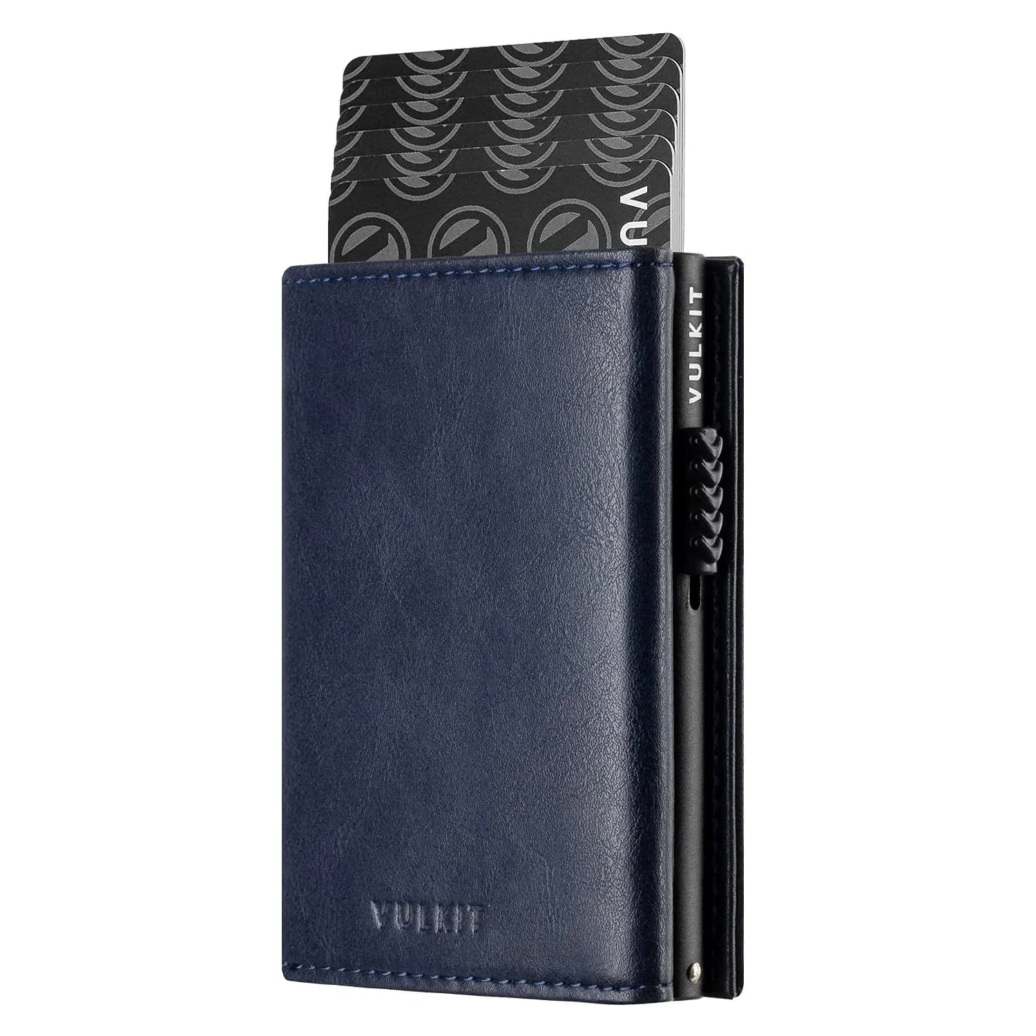 VULKIT RFID Blocking Card Holder Wallet with Coin Pocket & ID Window, Navy, 10 Cards Capacity