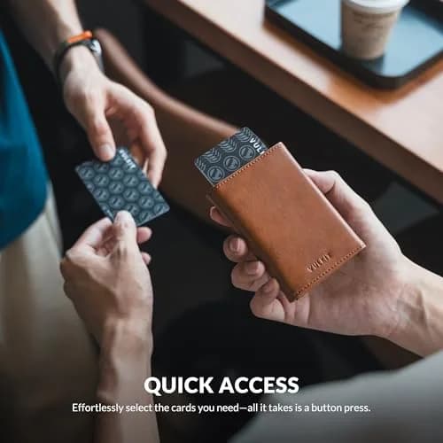 VULKIT Card Holder Wallet with Coin Pocket & ID Window | Pop Up Cards, RFID Blocking, Genuine Leather, Brown thumbnail 3