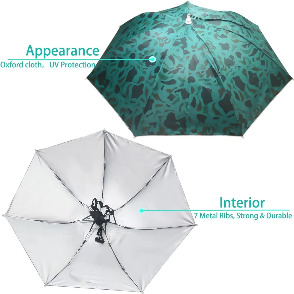Bocampty Camouflage Umbrella Hat, 37 inch Diameter | Hands-Free UV Protection for Outdoors - view 2