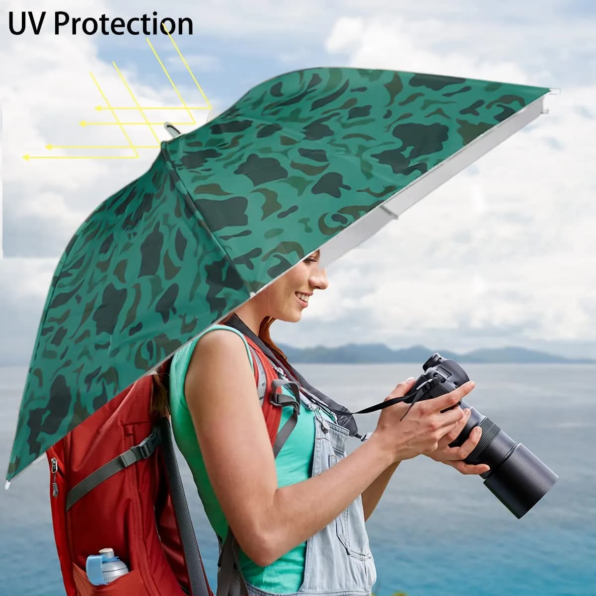 Bocampty Camouflage Umbrella Hat, 37 inch Diameter | Hands-Free UV Protection for Outdoors - view 3