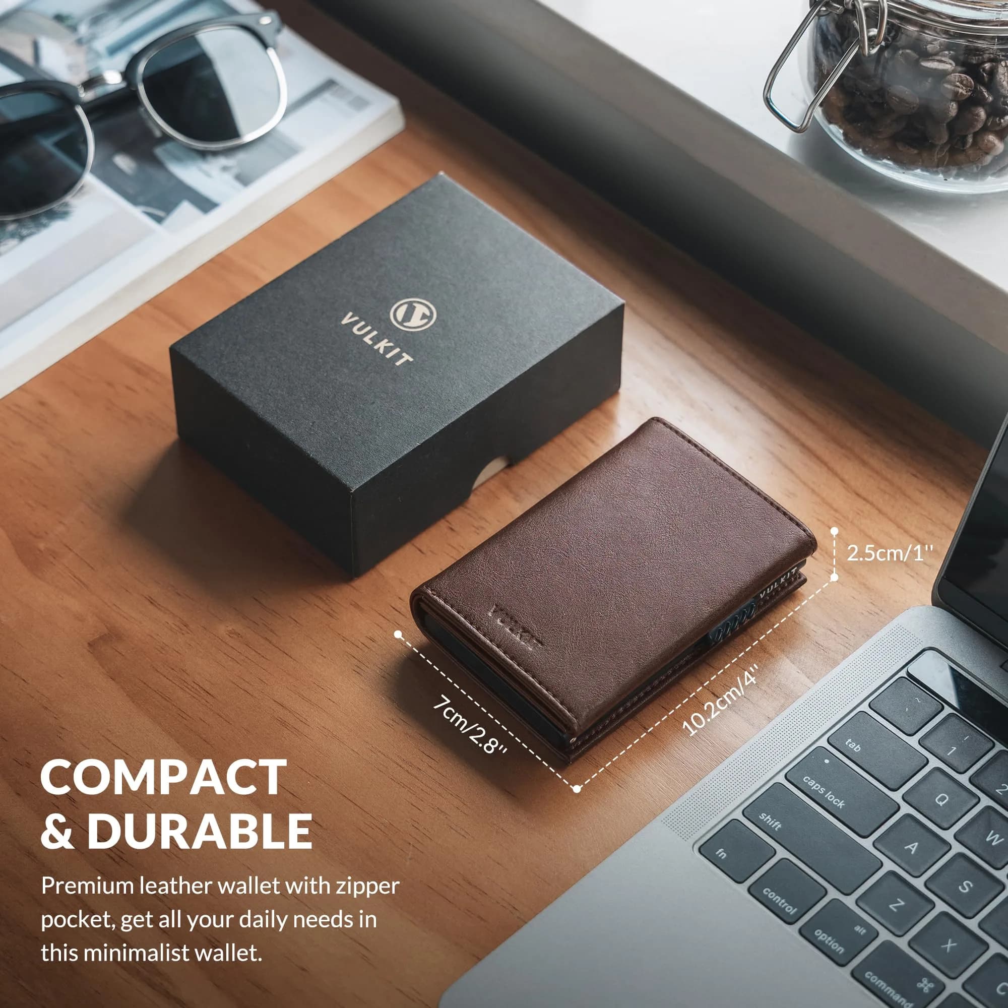 VULKIT Men's Card Holder Wallet with Coin Pocket & ID Window | Espresso Leather, 10 Card Capacity - view 6