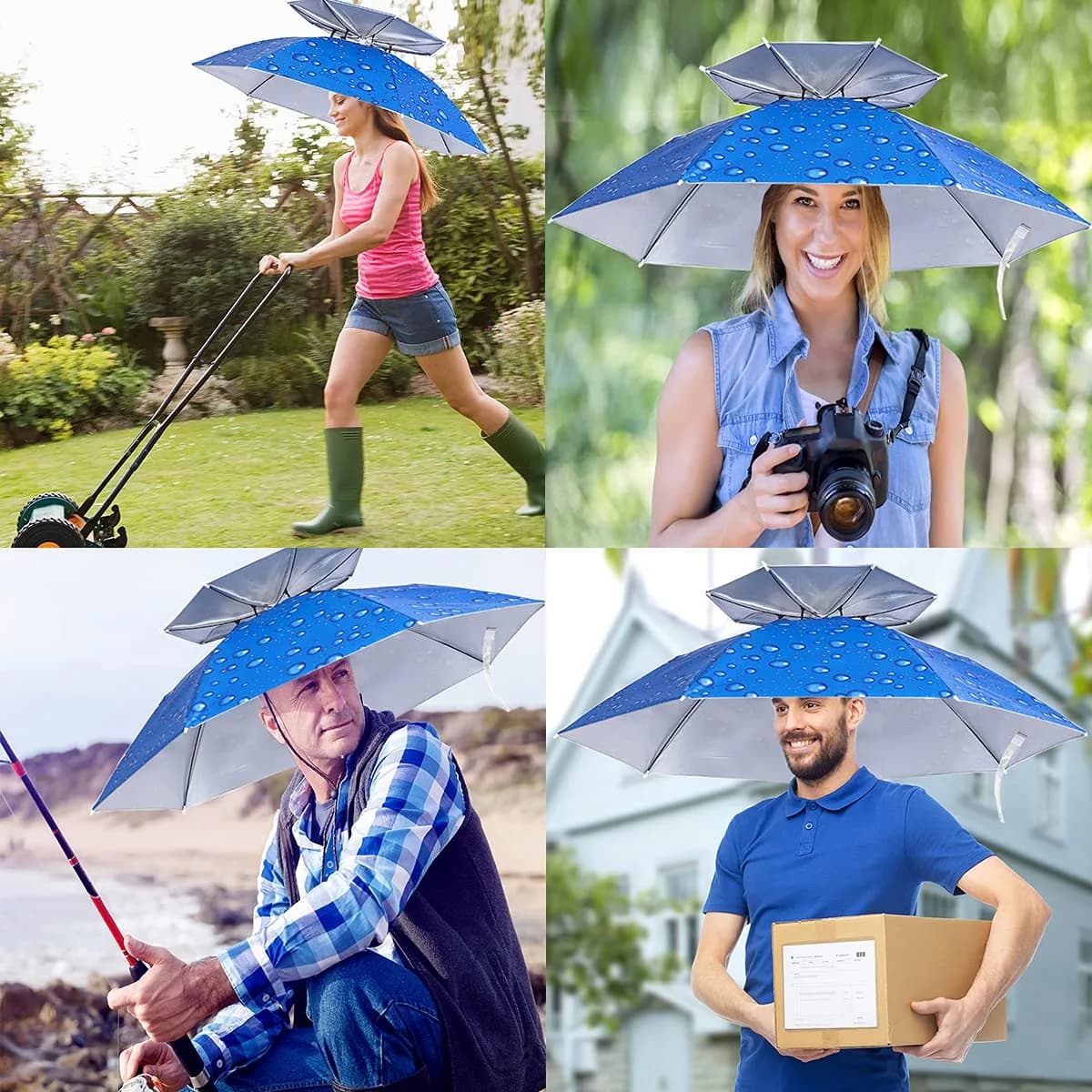 Bocampty Water Drop Blue/Double Layer Umbrella Hat: Hands-Free UV Protection for Outdoors - view 4