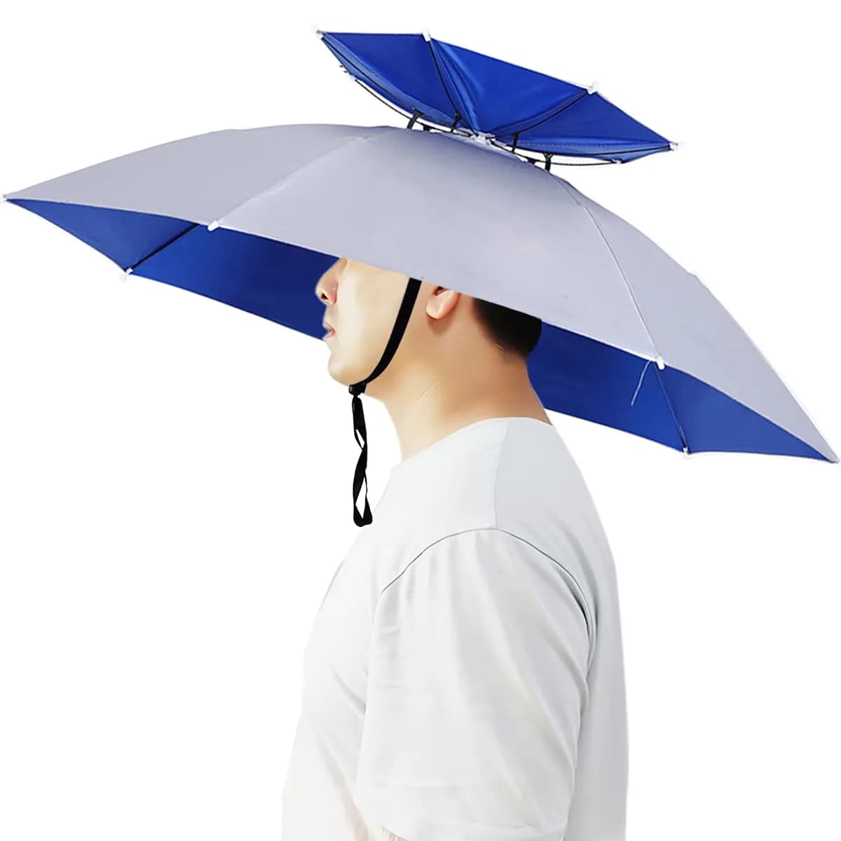 Bocampty Silver/Double Layer Umbrella Hat: Hands-Free UV Protection for Fishing & Outdoors - main product image
