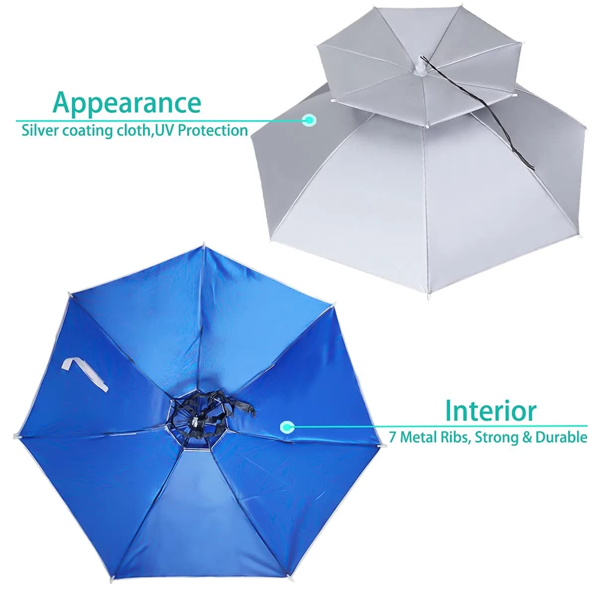 Bocampty Silver/Double Layer Umbrella Hat: Hands-Free UV Protection for Fishing & Outdoors - view 2