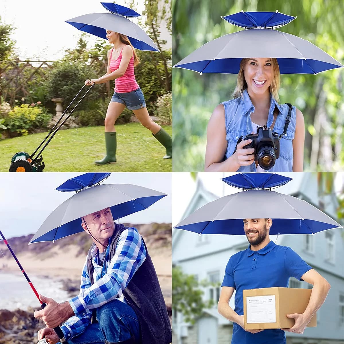 Bocampty Silver/Double Layer Umbrella Hat: Hands-Free UV Protection for Fishing & Outdoors - view 4