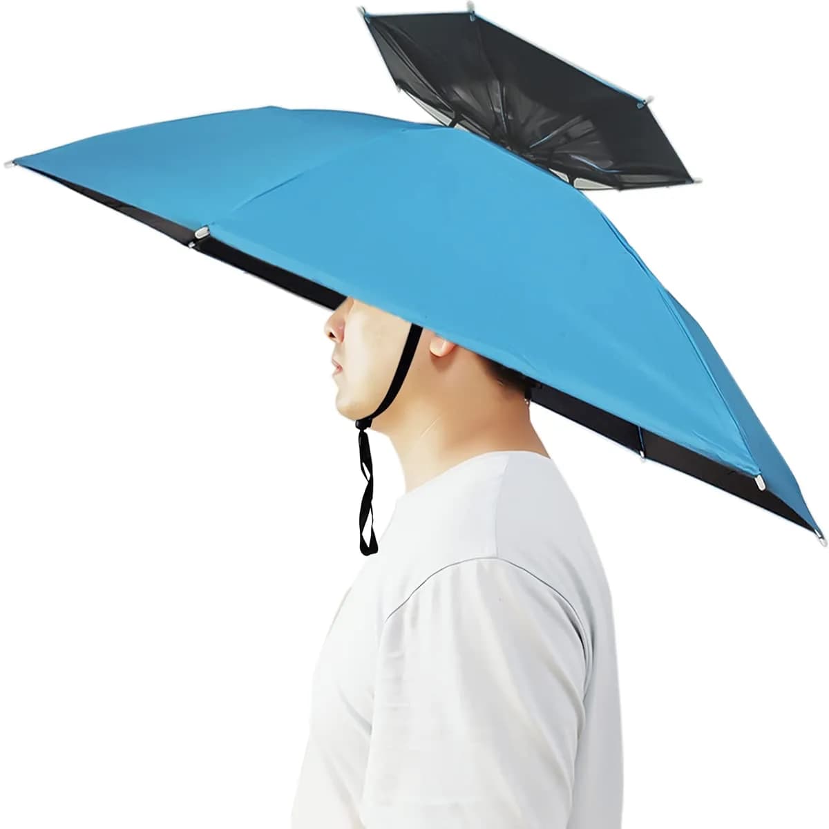 Bocampty Sky Blue Double Layer Umbrella Hat - Hands-Free UV Protection for Outdoors - main product image
