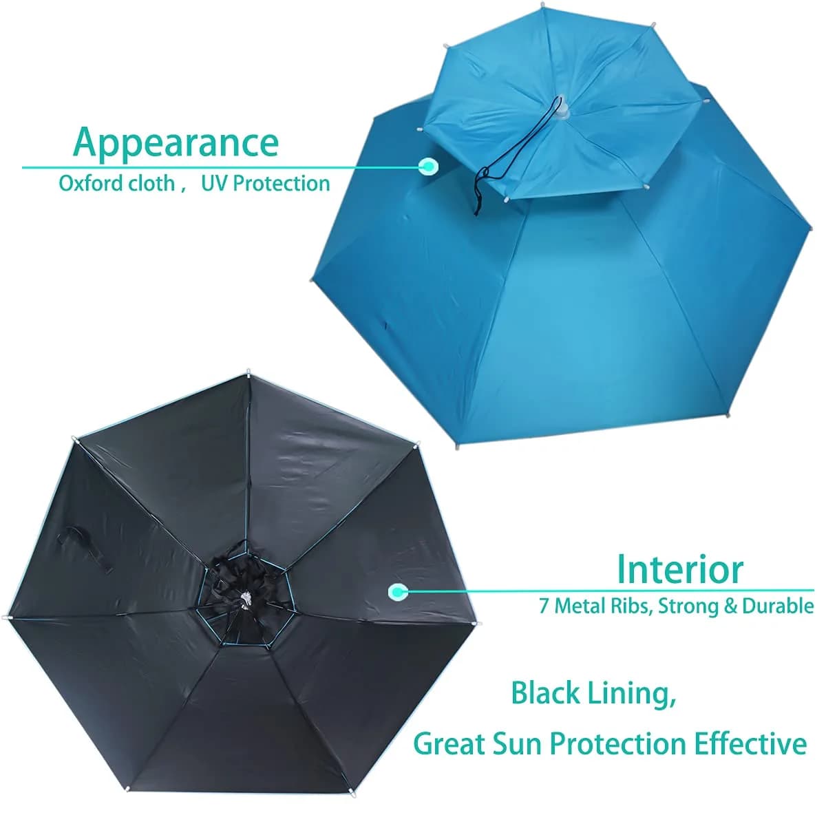 Bocampty Sky Blue Double Layer Umbrella Hat - Hands-Free UV Protection for Outdoors - view 2