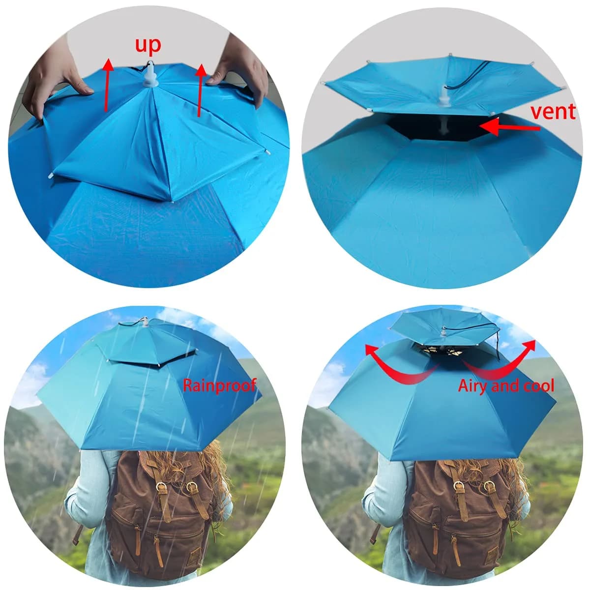 Bocampty Sky Blue Double Layer Umbrella Hat - Hands-Free UV Protection for Outdoors - view 3