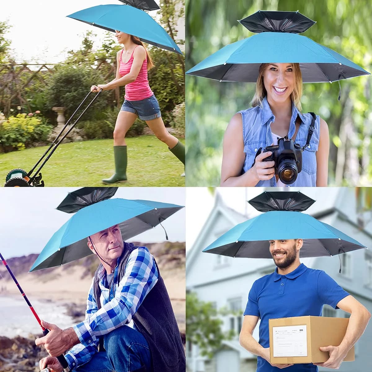 Bocampty Sky Blue Double Layer Umbrella Hat - Hands-Free UV Protection for Outdoors - view 4