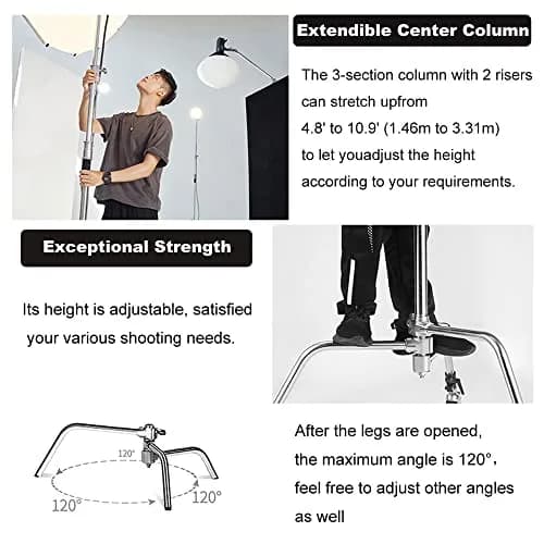 soonpho Heavy Duty C Stand 10.8ft/330cm with Boom Arm | Stainless Steel Photography Support thumbnail 5
