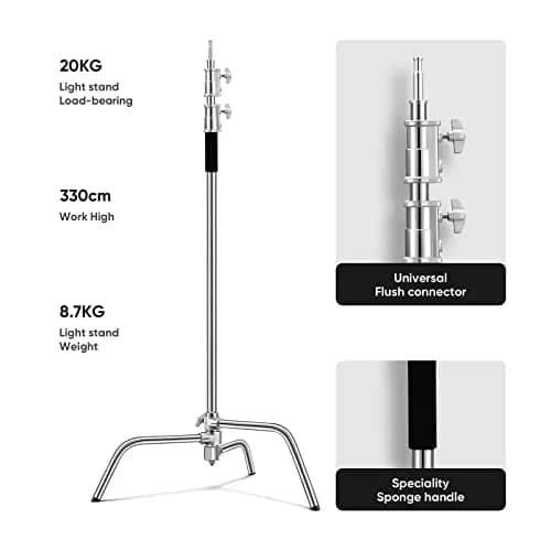 soonpho Heavy Duty C Stand 10.8ft/330cm with Boom Arm | Stainless Steel Photography Support thumbnail 2