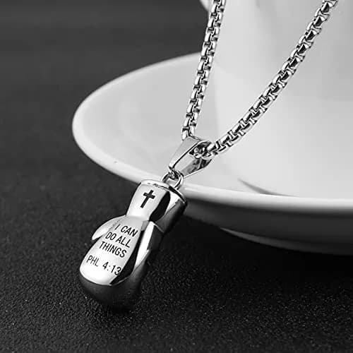 HZMAN Boxing Glove Bible Verse Pendant Necklace with Chain, 2.5cm Pendant, 22+2 Inch Chain thumbnail 4