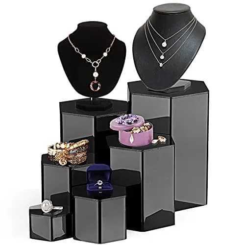 Jetec Black Hexagonal Jewelry Display Risers 6 Sizes | Acrylic Stands for Collections & Decor thumbnail 4