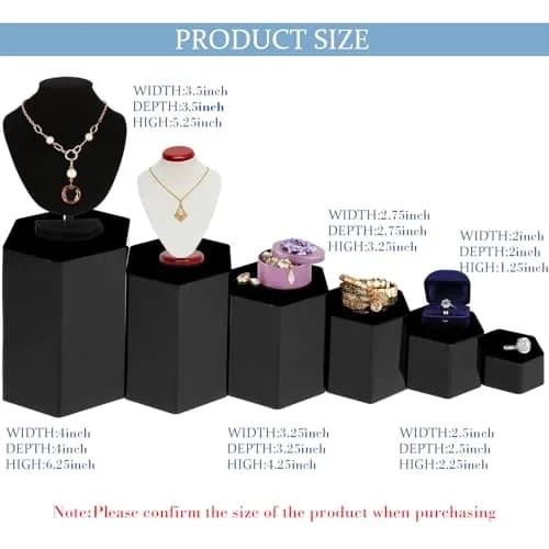 Jetec Black Hexagonal Jewelry Display Risers 6 Sizes | Acrylic Stands for Collections & Decor thumbnail 2
