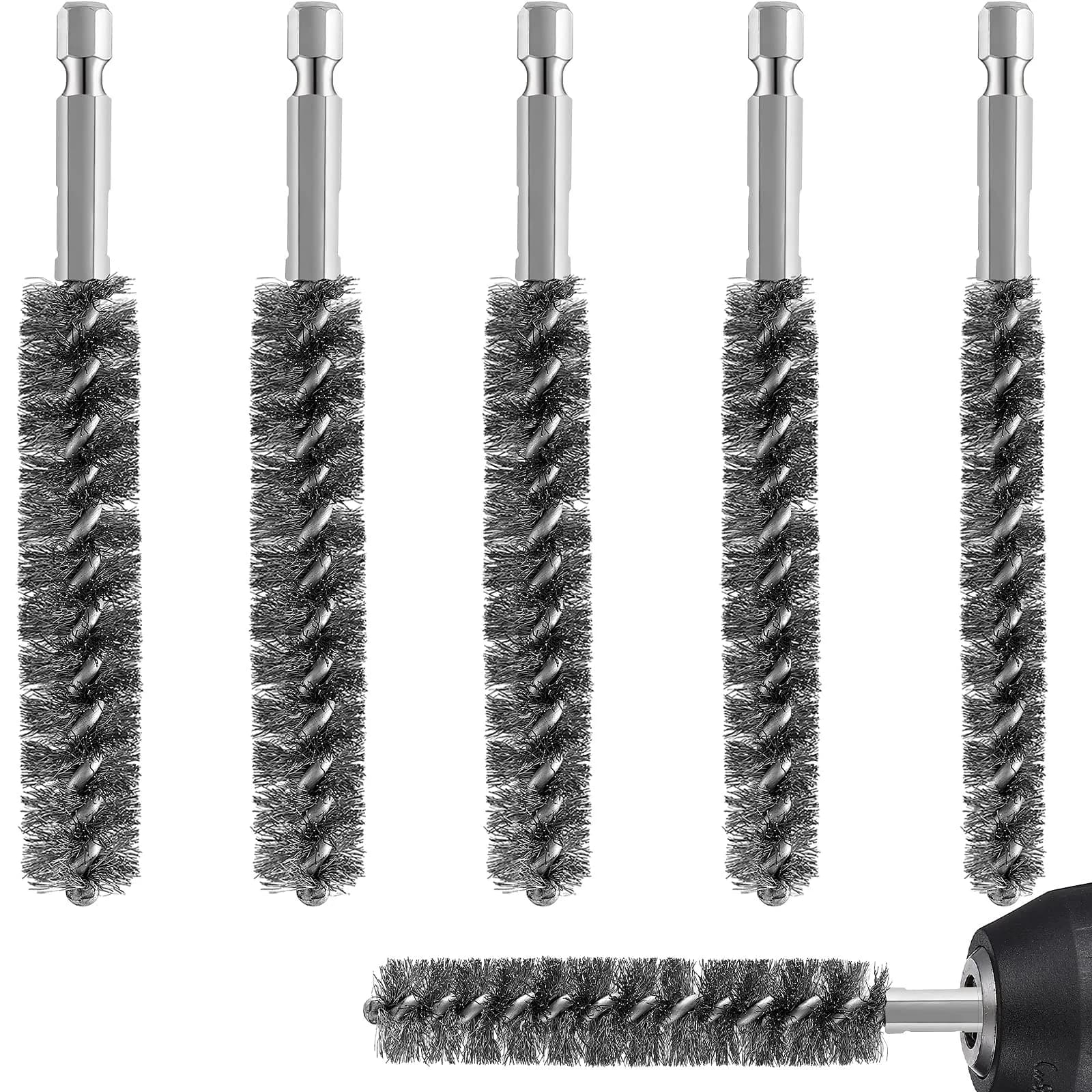 Geiserailie 6 Pcs Stainless Steel Bore Brush Set 0.8-1.9 cm | For Power Drills & Deburring — 0.8 cm, 1 cm, 1.2 cm, 1.5 cm, 1.7 cm, 1.9 cm