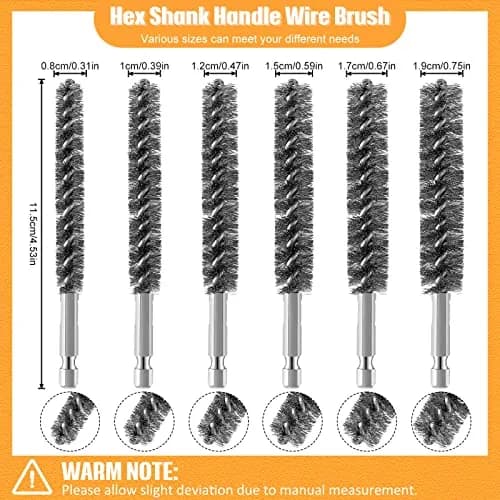 Geiserailie 6 Pcs Stainless Steel Bore Brush Set 0.8-1.9 cm | For Power Drills & Deburring thumbnail 2