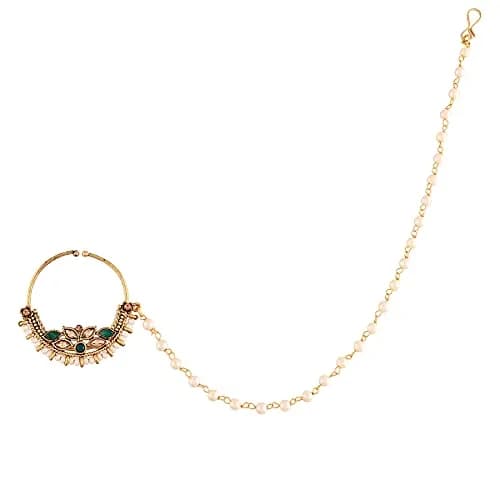 I Jewels Gold Plated Clip-On Nose Ring with Pearl Chain NL41G | 4.5 cm (1.77 in) thumbnail 1