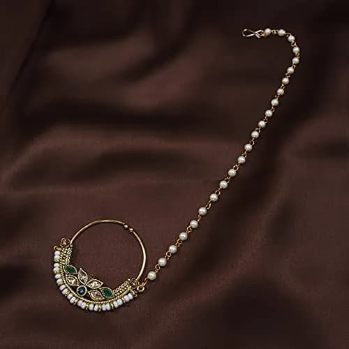 I Jewels Gold Plated Clip-On Nose Ring with Pearl Chain NL41G | 4.5 cm (1.77 in) thumbnail 2