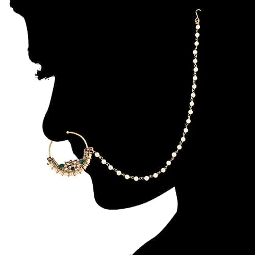 I Jewels Gold Plated Clip-On Nose Ring with Pearl Chain NL41G | 4.5 cm (1.77 in) thumbnail 3