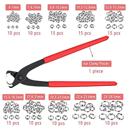Alfykym Single Ear Hose Clamps Assortment Kit 6mm-28.5mm (131 Pcs) | Stainless Steel Cinch Rings with Pincer thumbnail 2