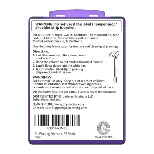 DR. PIERCING AFTERCARE Liquid-Filled Swabs 72 Count | Saline & Aloe Vera for Ear, Nose & Body Piercings thumbnail 9
