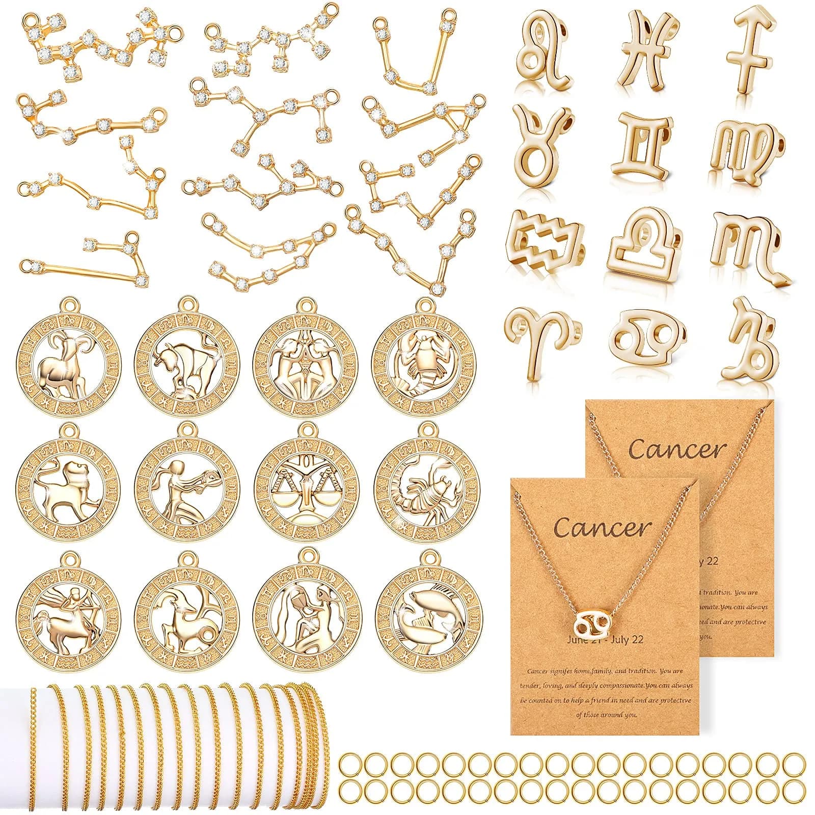 Hicarer Zodiac Charms Set 126 pcs | Jewelry DIY Kit for Indian Creators — Gold,Silver