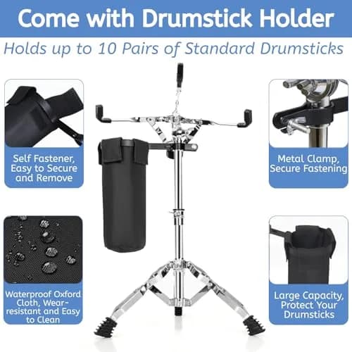 Youeon Snare Drum Stand with Drum Sticks Holder, Adjustable Height 14.5-23 Inches, Double Braced Tripod, Lightweight, Silver thumbnail 5
