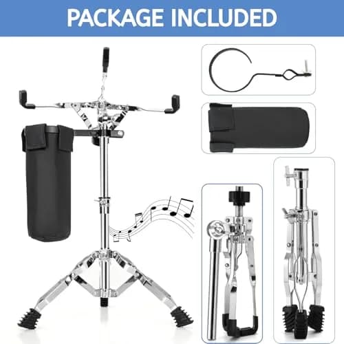 Youeon Snare Drum Stand with Drum Sticks Holder, Adjustable Height 14.5-23 Inches, Double Braced Tripod, Lightweight, Silver thumbnail 6