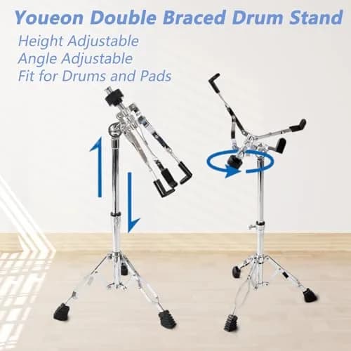 Youeon Snare Drum Stand with Drum Sticks Holder, Adjustable Height 14.5-23 Inches, Double Braced Tripod, Lightweight, Silver thumbnail 7