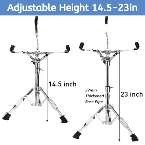 Youeon Snare Drum Stand with Drum Sticks Holder, Adjustable Height 14.5-23 Inches, Double Braced Tripod, Lightweight, Silver thumbnail 2