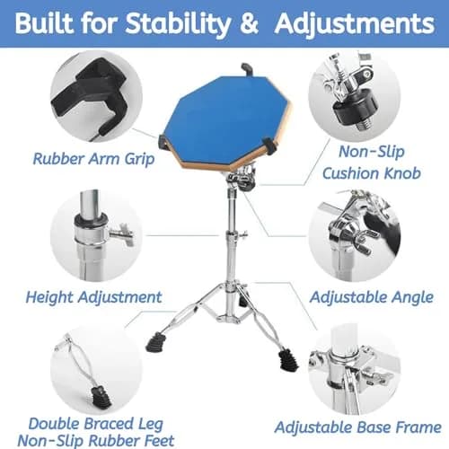 Youeon Snare Drum Stand with Drum Sticks Holder, Adjustable Height 14.5-23 Inches, Double Braced Tripod, Lightweight, Silver thumbnail 3