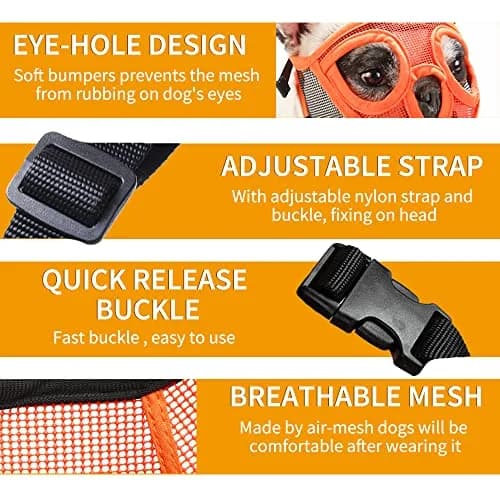 BARKLESS Short Snout Muzzle for French Bulldog, Shih Tzu, Soft Mesh, 18-20.5in | Breathable, Adjustable, Safe (120 chars) thumbnail 7