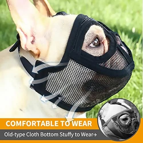 BARKLESS Short Snout Muzzle for French Bulldog, Shih Tzu, Soft Mesh Muzzle - Small (Head 15-17.5in / 38-45cm) thumbnail 2