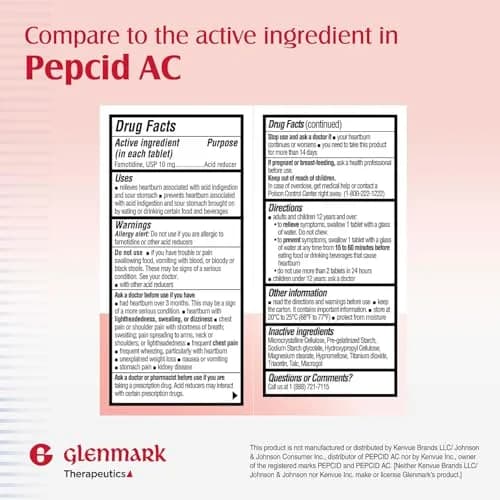 Glenmark Therapeutics Famotidine Tablets 10 mg | Acid Reducer for Heartburn Relief, 90 Count thumbnail 2