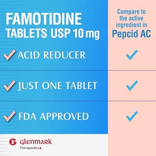 Glenmark Therapeutics Famotidine Tablets 10 mg | Acid Reducer for Heartburn Relief, 90 Count thumbnail 3
