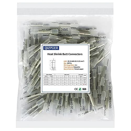 Qizpcer Clear Heat Shrink Butt Connectors 100 Pcs (26-24 AWG) | Waterproof Marine Grade Electrical Splice thumbnail 1