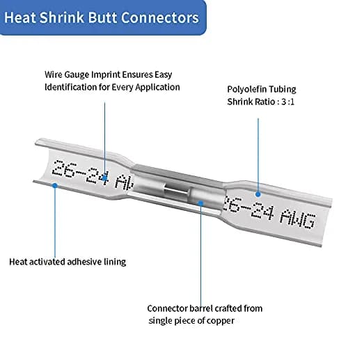 Qizpcer Clear Heat Shrink Butt Connectors 100 Pcs (26-24 AWG) | Waterproof Marine Grade Electrical Splice thumbnail 3