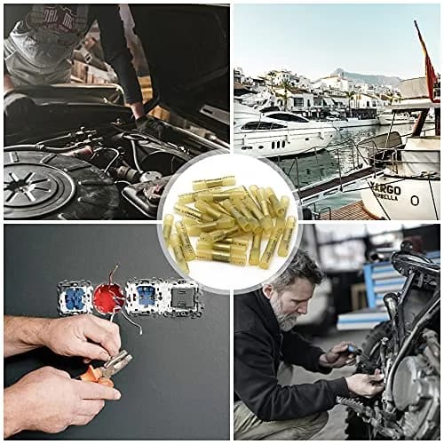 Qizpcer Yellow Heat Shrink Butt Connectors 12-10 AWG (50 Pcs) | Waterproof Crimp Terminals for Marine & Electrical thumbnail 6